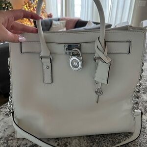 Michael Kors White Tote Bag with Silver Accents